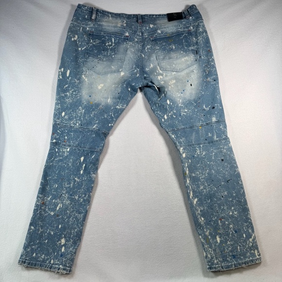 Makobi Jeans Mens 46 Blue Skinny Moto Distressed High Rise Stretch - Picture 12 of 13